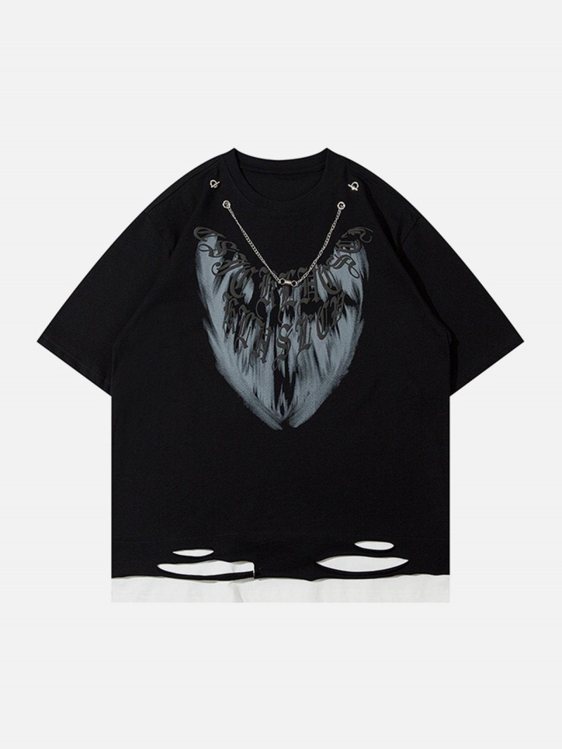 Blanche  T Shirts Aelfric Eden Irregular Cut Grey Feather Print Tee - UWY-9672785